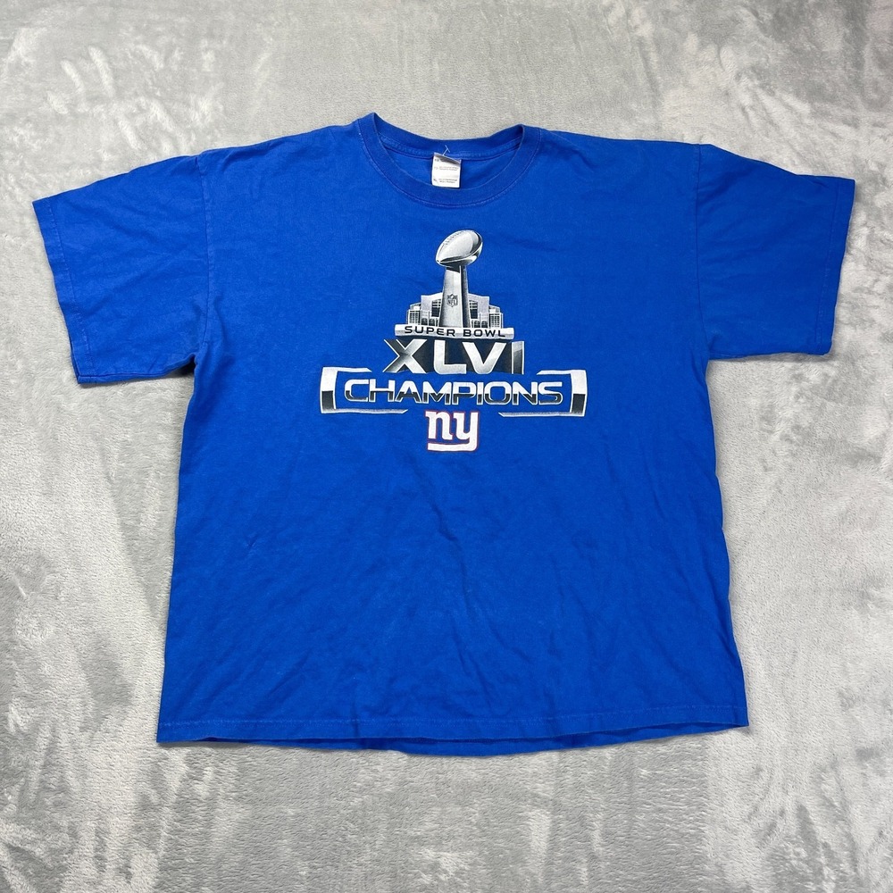 New York Giants Shirt Mens XL Blue Gildan NFL Football Super Bowl XLVI Champions